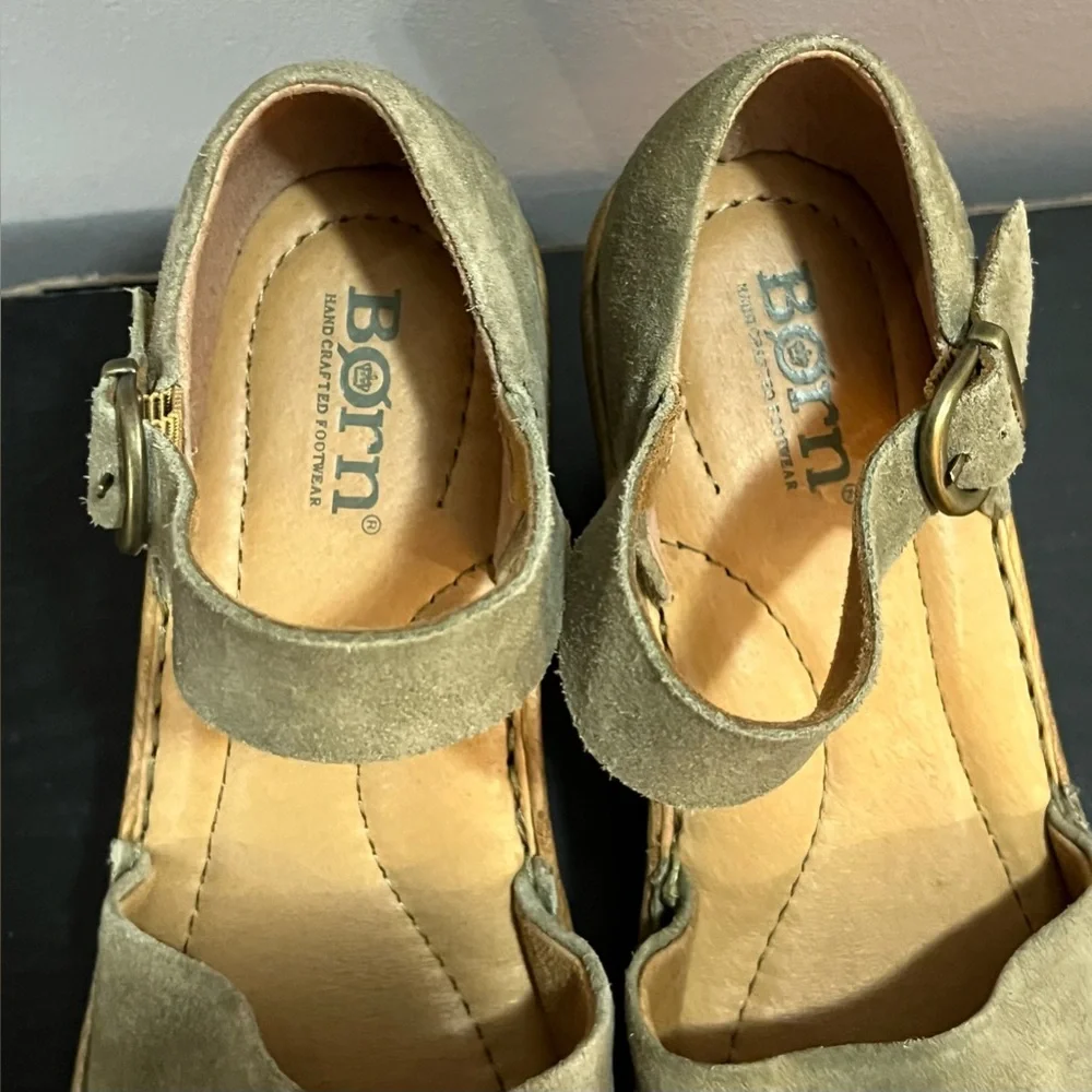 Women's Green Born Nellie Mary Jane Suede Wedge Clogs Size 6 - Picture 4 of 11
